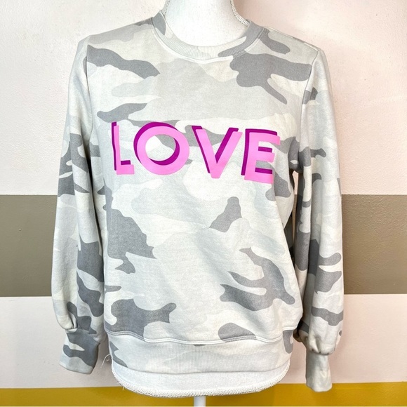 2/$25 Marled LOVE Gray Pink Neutral Camouflage Lounge Casual Active Sweatshirt S - Picture 2 of 11